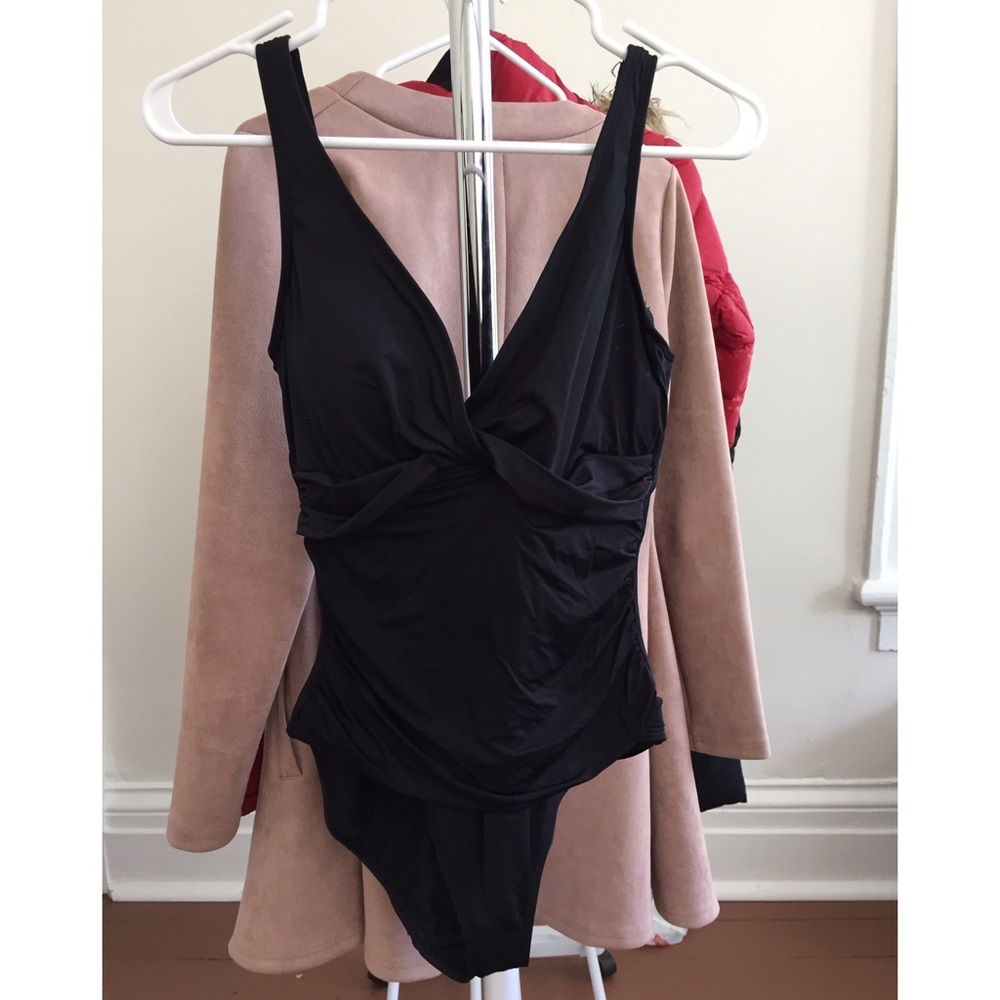 Ralph Lauren Black Front Twist One Piece Swimsuit